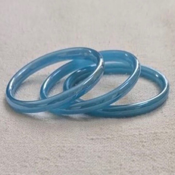 Jewelry - Glass Bangles (3) - Aquamarine Opal (faux) with slight Iridescent tint